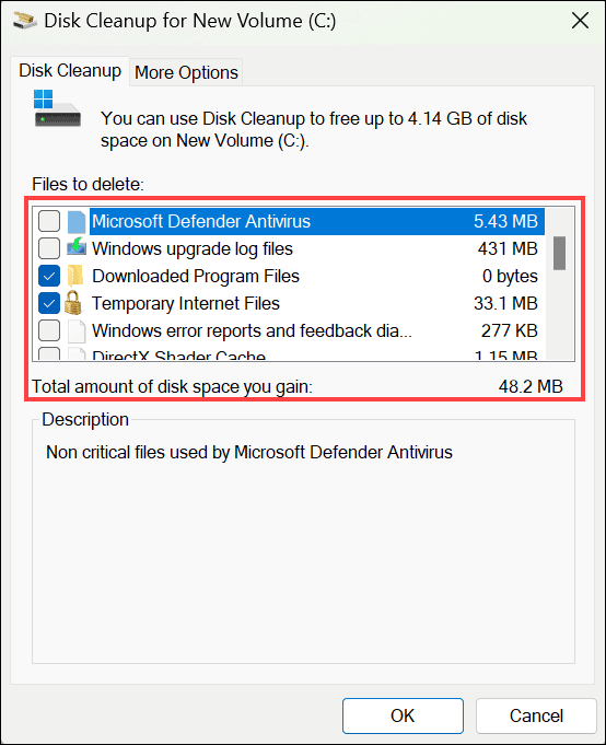 رفع خطای بهروزرسانی ویندوز 11 در 6 مرحله ساده 6 select files to delete under the Disk Cleanup window رفع خطای بهروزرسانی ویندوز 11 در 6 مرحله ساده تیر 1405 5